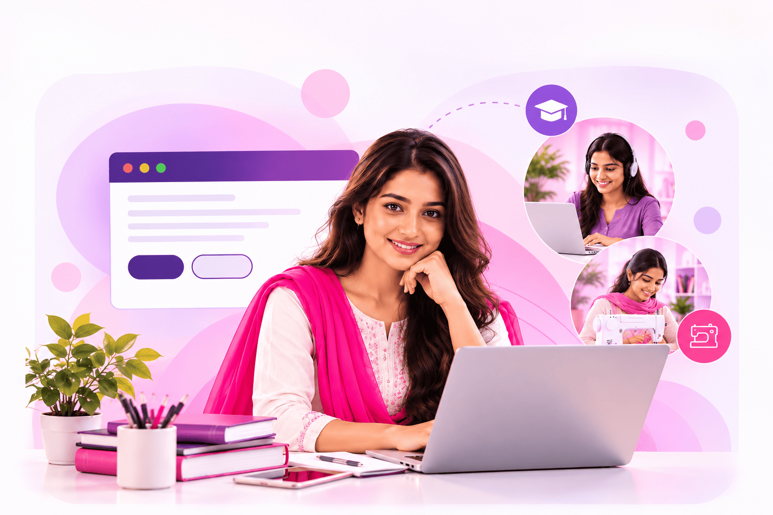 Women learning digital skills at Saksham Naari